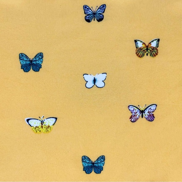 Shein Curve 4XL Yellow Butterfly Print Tie Front Puff Sleeve Peplum Blouse NWOT - Picture 7 of 10